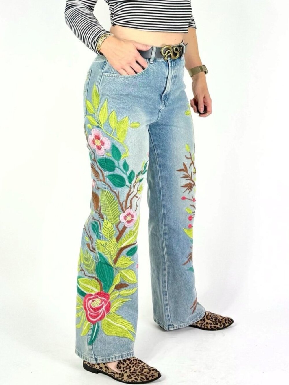Unisex VeryRare Sakura Pants Jeans Size M L XL Blue Embroidered Cherry Blossom - Picture 16 of 17